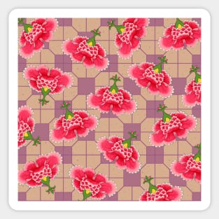 Chinese Vintage Pink and Red Flowers with Dusty Pink Tile - Hong Kong Traditional Floral Pattern Sticker